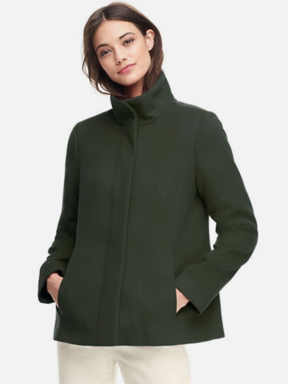 Lands' End Sz 14T Green Hidden Button-Front Lined Coat Jacket w/ Stand Up Collar